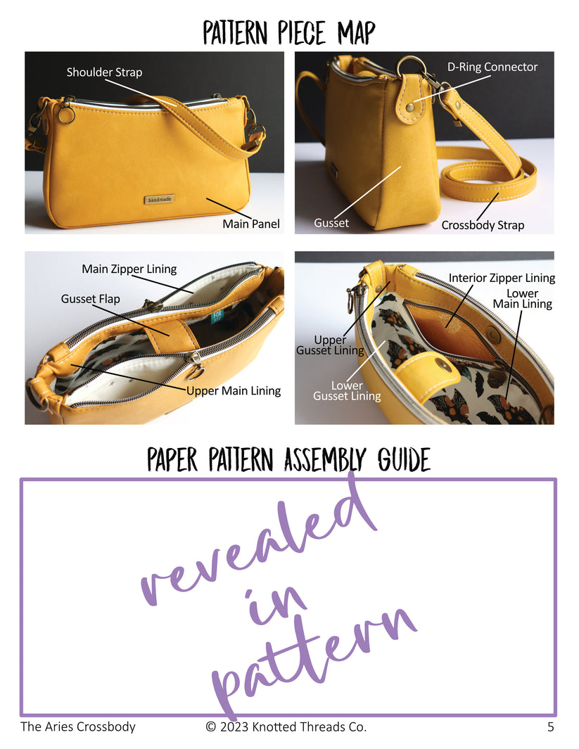 Aries Crossbody PDF Pattern | Modern Triple Compartment Small Crossbod ...